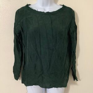 BB Dakota Dark Green Oversized Lagenlook Distressed Artsy Goblincore Blouse XS